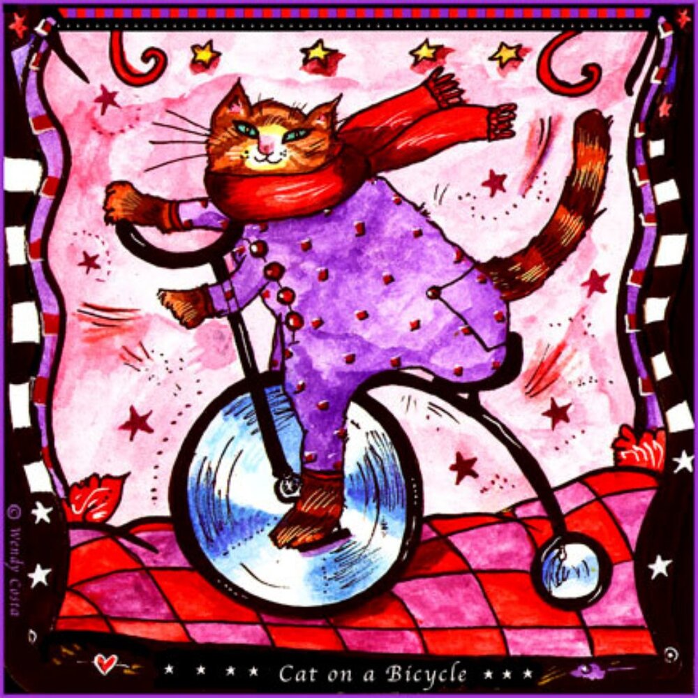 Cat on bike ceramic tile trivet